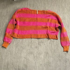 Free People Boxy Cropped Sweater | Orange and Pink | Size Medium